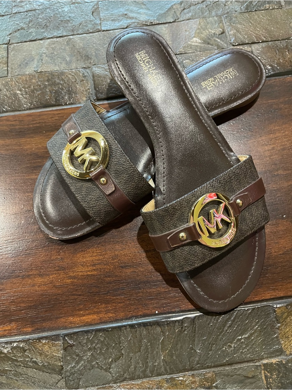 Michael Kors Hayworth Leather-Inside Slide Sandals